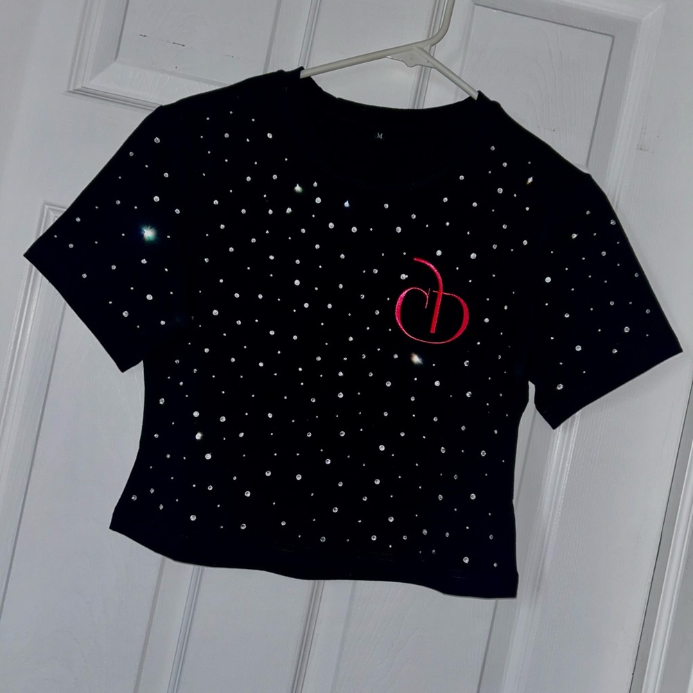 Custom Rhinestone Cherry Drip Logo Crop Top - Picture 3 of 5